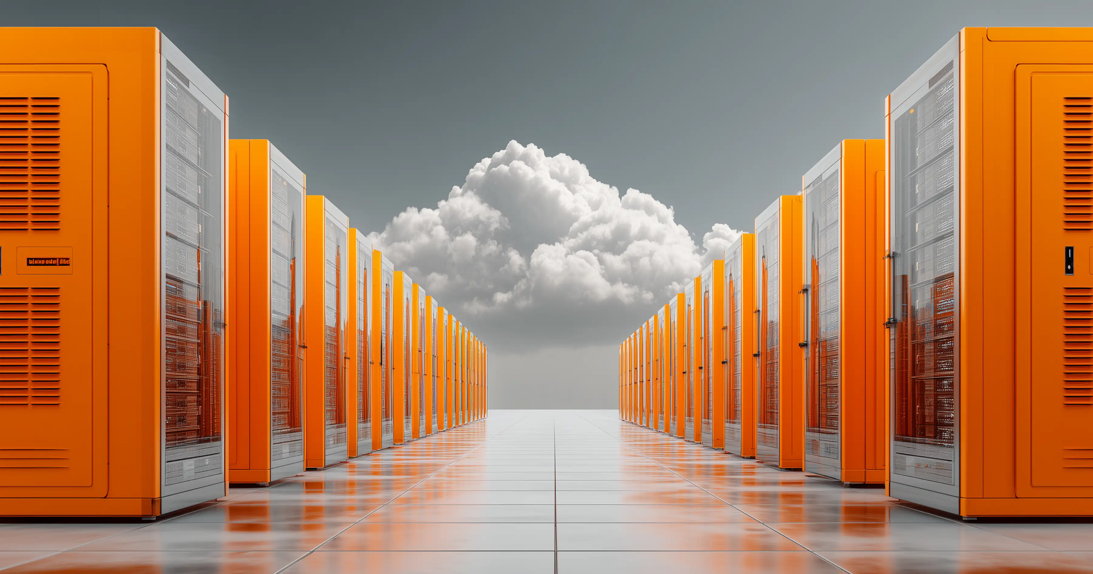 Cloud data center servers representing serverless vs self-hosted infrastructure decision and scalable computing systems